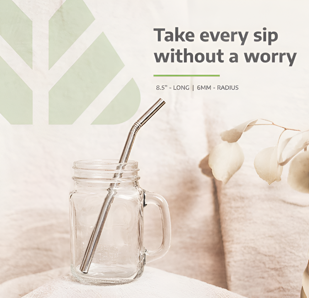 5 Glass Straws + 5 Steel Straw