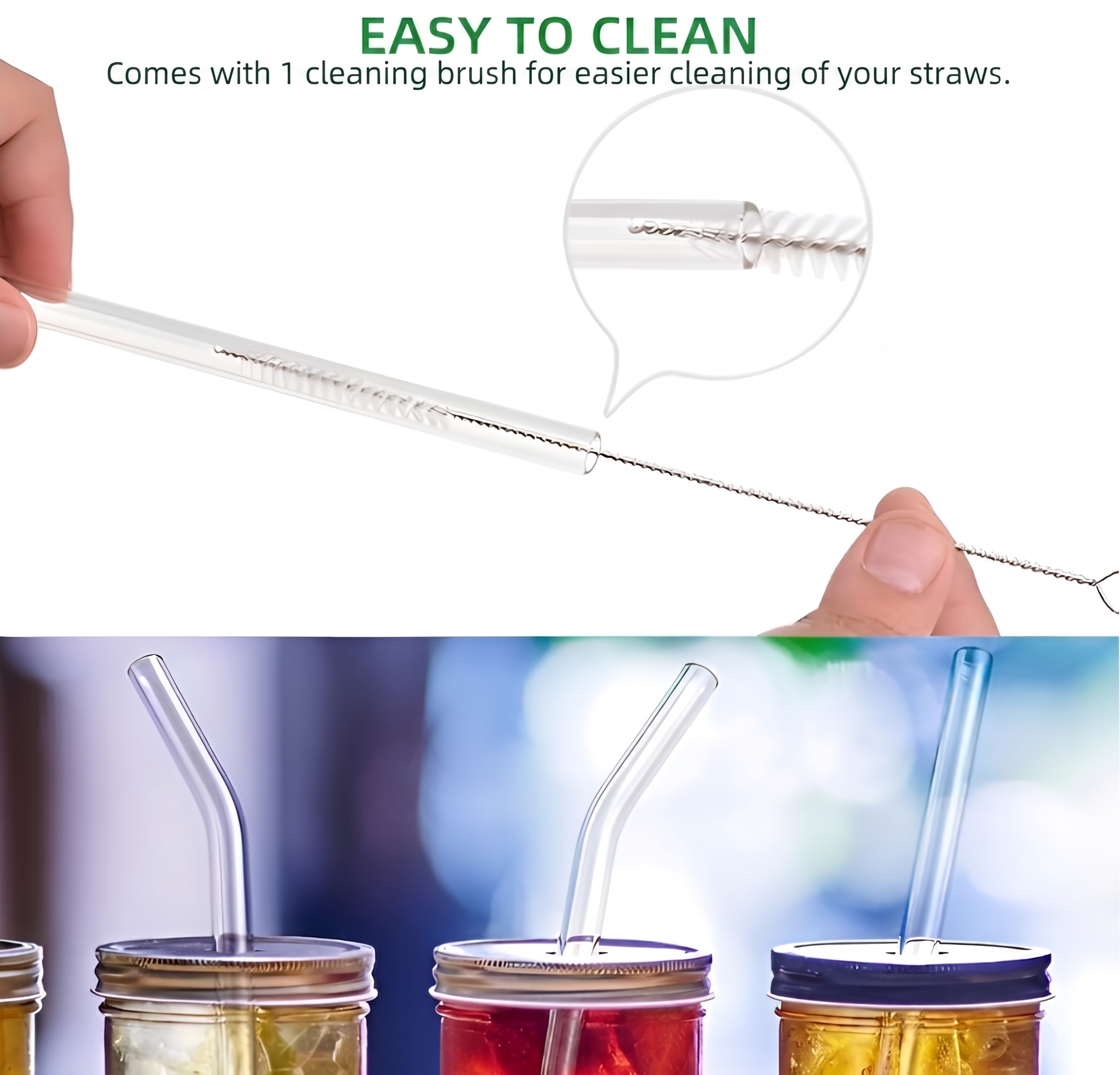 5 Glass Straws + 5 Steel Straw