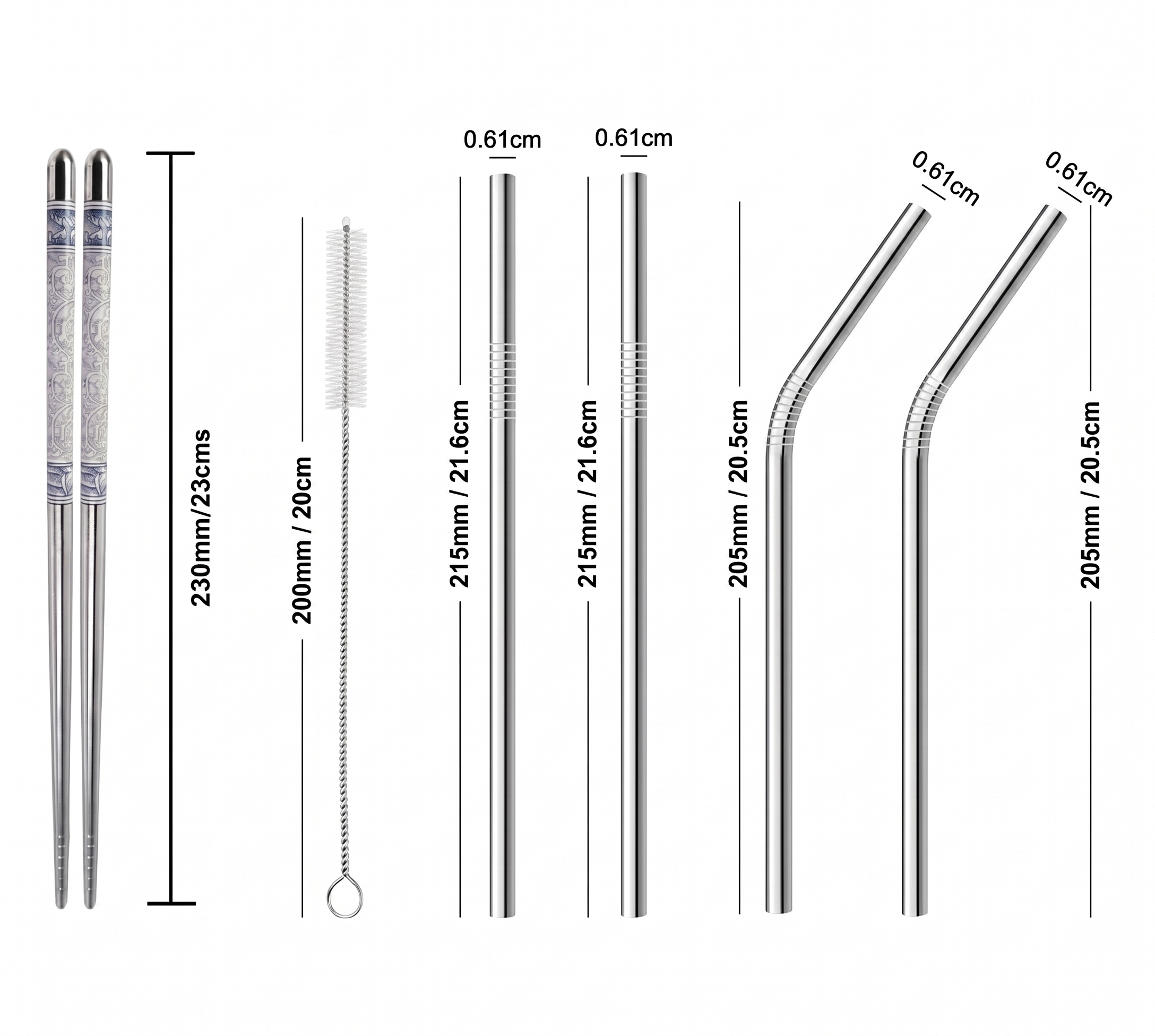 4 Chop Sticks + 5 Steel Straw