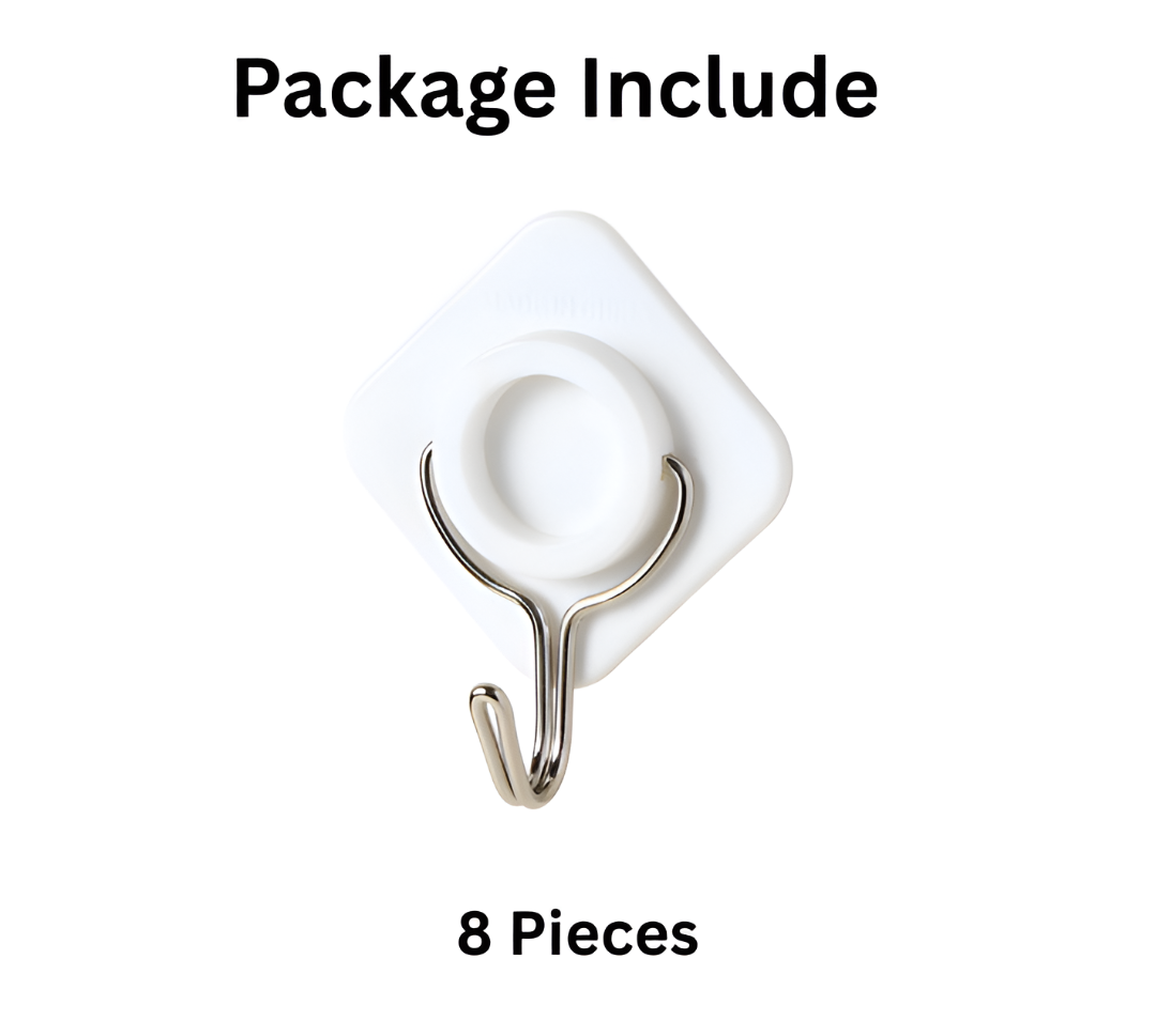 Adhesive Hooks(White) | Hold Upto - 3KGS | Pack of 8