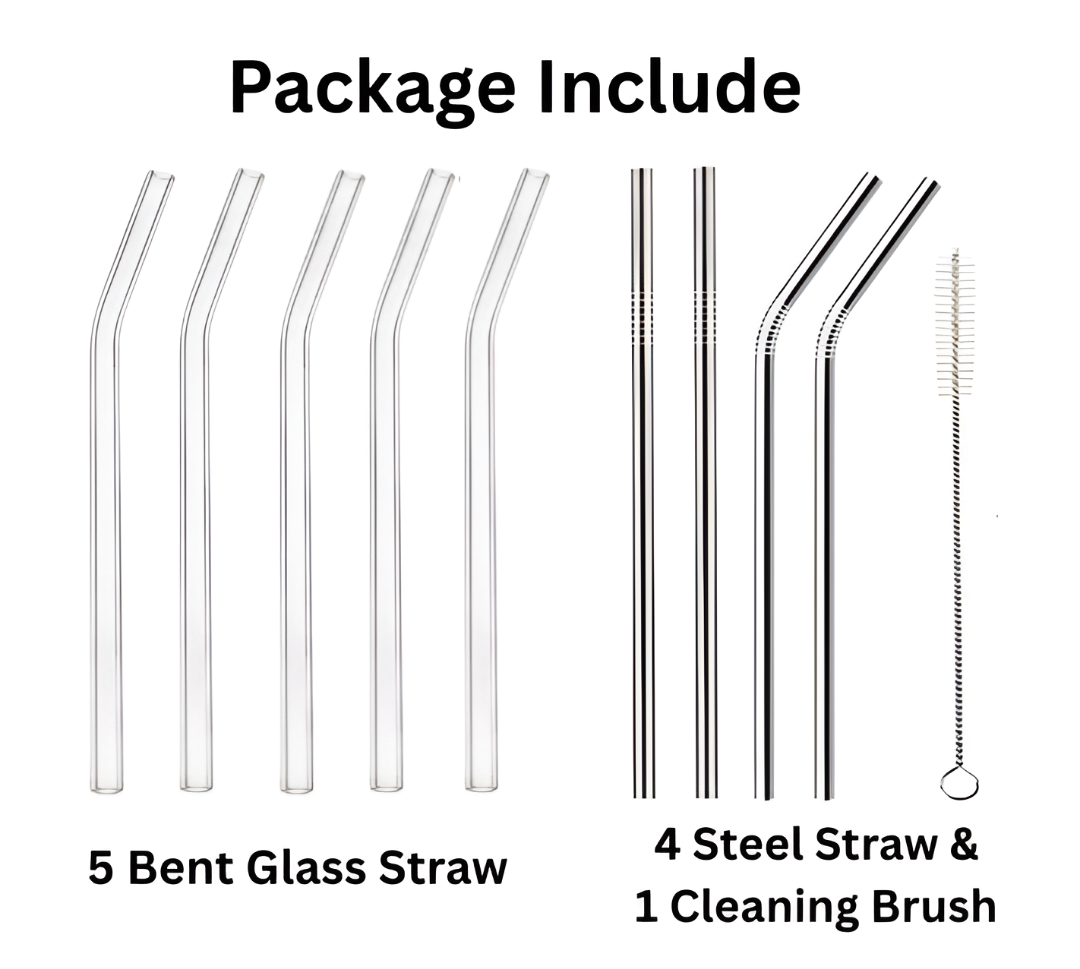 5 Glass Straws + 5 Steel Straw