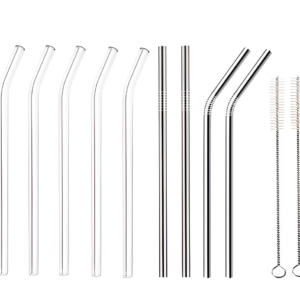 5 Glass Straws + 5 Steel Straw