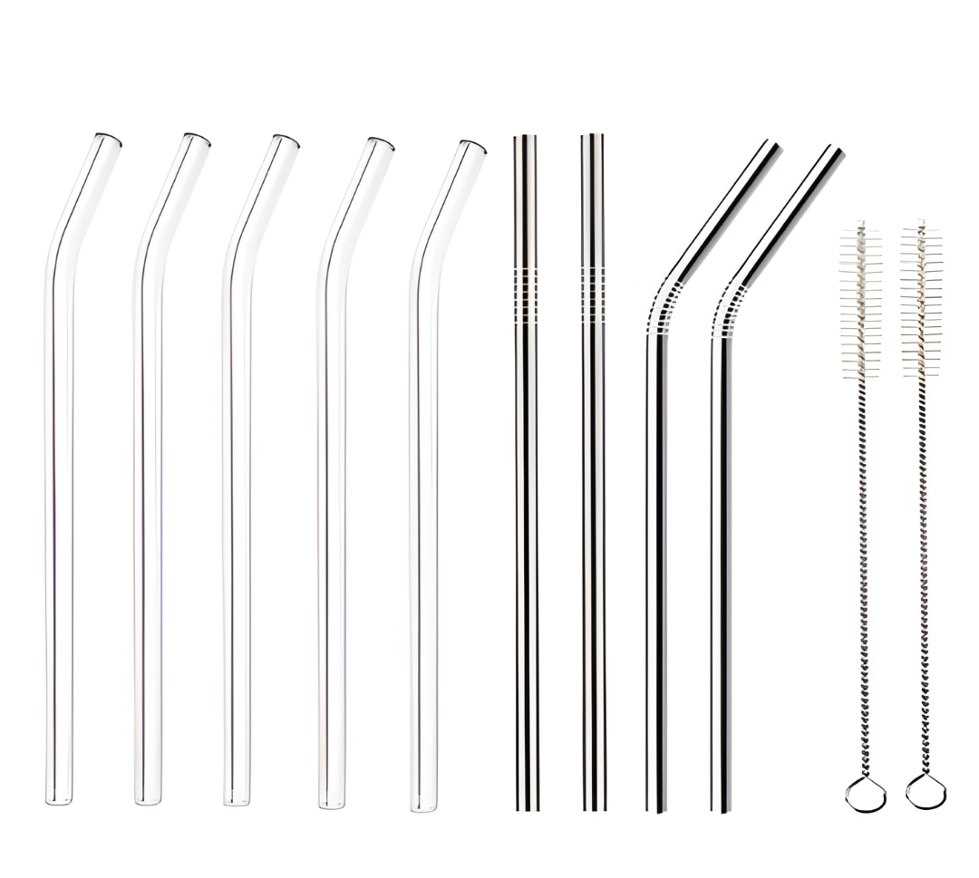 5 Glass Straws + 5 Steel Straw